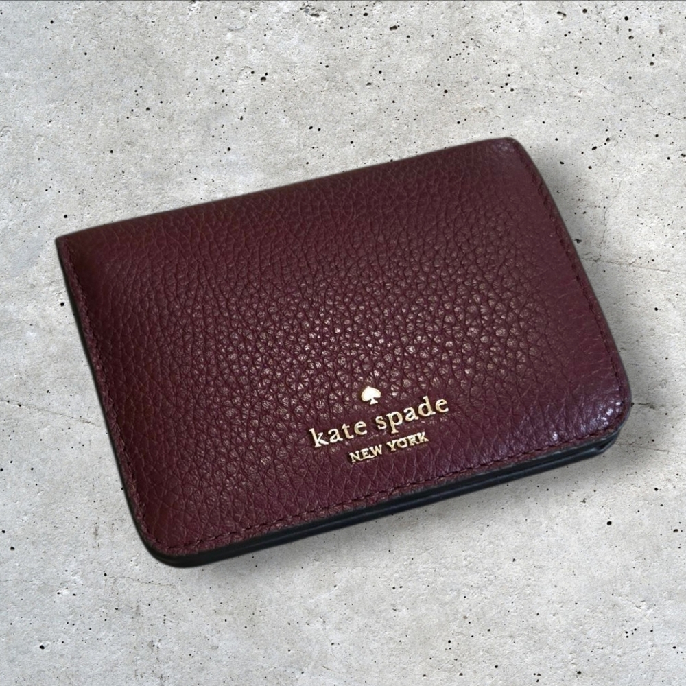 Kate Spade Outlet Lena Small Bifold Wallet Cherrywood Burgundy